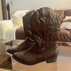 Brown, leather short cowboy boots